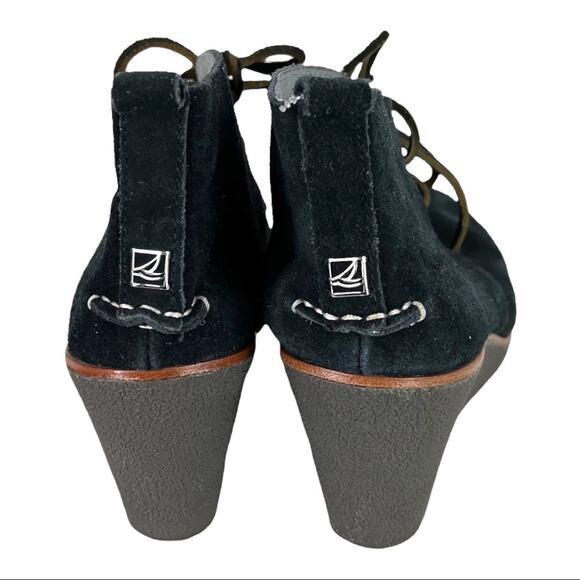 Sperry Top Sider Harlow Navy Suede Lace-up Wedge Bootie Size 8 - Picture 6 of 7